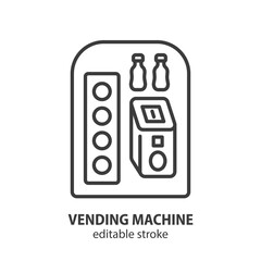 Vending machine line icon. Automatic dispenser with drink. Editable stroke. Vector illustration.