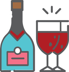 25002500, wine, in champagne glass, icon colored outline