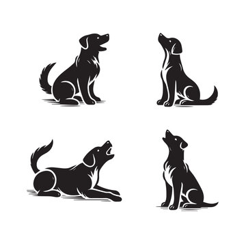 Set of four black dog silhouettes