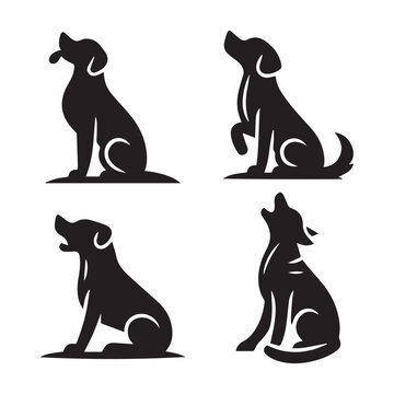 Silhouettes of four dog breeds in black
