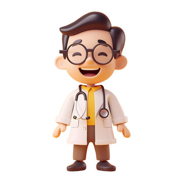 Smiling Cartoon Doctor With Stethoscope in 3D Illustration