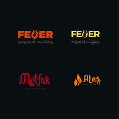 Fire logo design with minimalist fire symbol for oriental, turkish, arabic, middle eastern, lebanese restaurant or food industry
