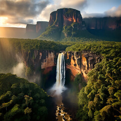 Nature's Symphony: Angel Falls and the Serenity of the Rainforest - obrazy, fototapety, plakaty