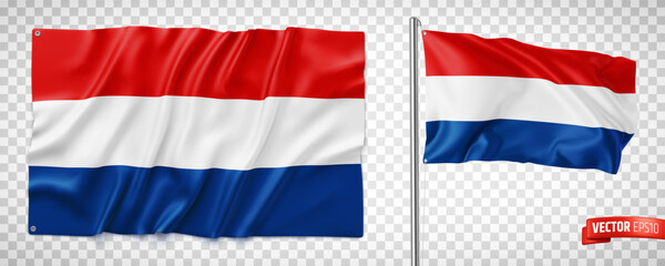Vector realistic illustration of Netherlands flags on a transparent background. - 761356900