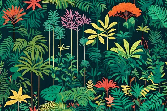 abstract floral background, Immerse yourself in the lush beauty of a rainforest with an AI-generated illustration featuring a captivating rainforest background