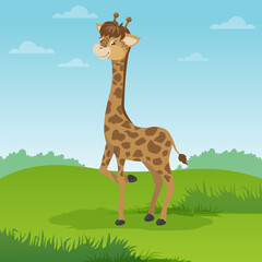 Cute clipart with a giraffe. Vector illustration of a cute animal. Cute little giraffe illustration for kids, children's book, fairy tales, cover, alphabet