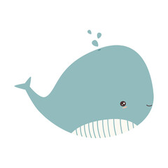 cute hand drawn cartoon character whale vector illustration isolated on white background