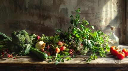 Rustic Spring Vegetables Still Life - obrazy, fototapety, plakaty