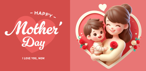 Mother's Day Poster Design - A mother and child are hugging each other and are happy.