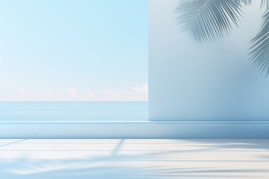 White wall with blue ocean in background