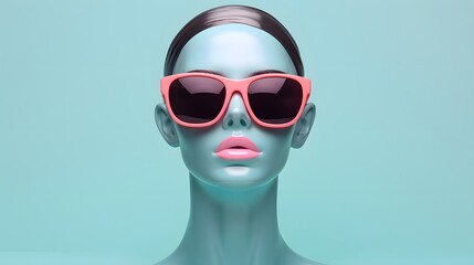 Mannequin Head With Sunglasses on Turquoise Background