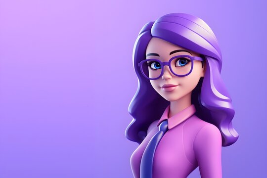 Stylish 3D Female Icon With Glasses on Purple Background