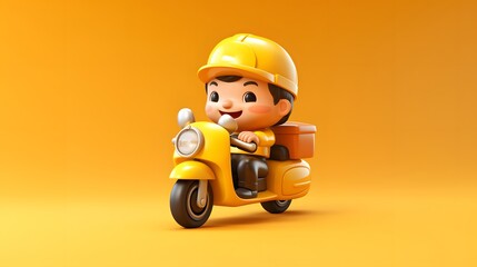 Charming Cartoon Delivery Boy Riding Scooter
