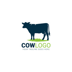 Black cow on white background with green logo