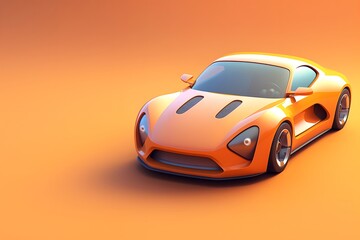 Sleek Cartoon Sports Car on a Orange Background