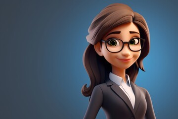Obraz premium Smiling Cartoon Businesswoman in Professional Attire
