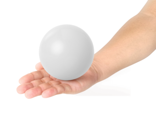 Sphere in hand, transparent background