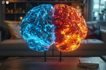 Brain in fire. Striking image of heart made with fire and ice. Perfect for websites, blogs, and print media. Showcase love, passion, and duality in one beautiful picture. Ideal for knowledge.