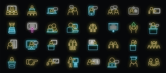 Mentor icons set outline vector. Business leadership. Organization skill neon color isolated