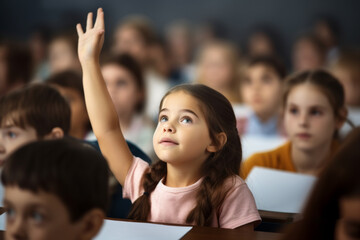 Girl in pink shirt raises her hand in classroom
