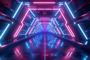 Abstract Neon Light Tunnel: A visually captivating tunnel illuminated by neon lights, creating a mesmerizing and futuristic visual experience.

