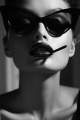 Monochrome portrait of woman with sunglasses © grape_vein