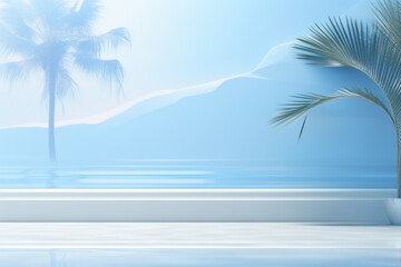 Fototapeta na wymiar Blue ocean with palm tree in foreground