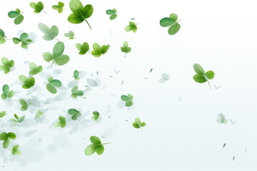 Obraz premium White background with green leaves flying in air