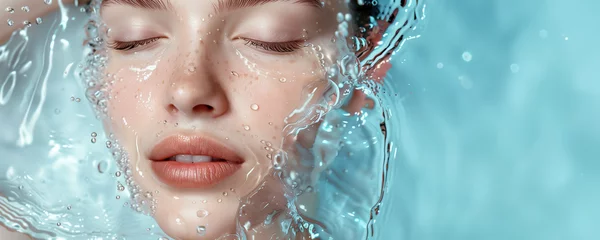 Fotobehang Schoonheidssalon Water hydration beauty skincare face moisturizer model banner