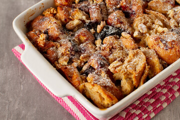 Leftovers bread pudding with nuts and berries