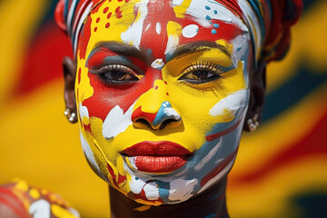 Woman with colorful face paint