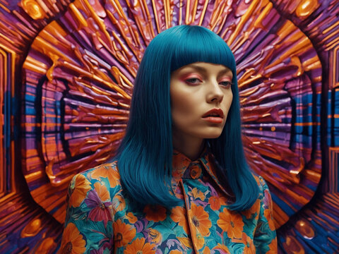 Fashion portrait of a famele on a bright colorful background
