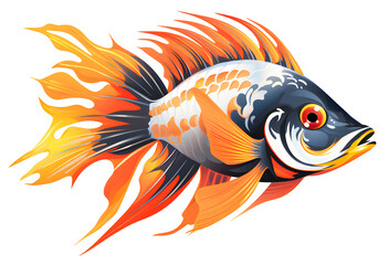 Picture draw of goldfish by watercolor and swimming isolated on cut out PNG or transparent background. Realistic fish animal clipart template pattern.