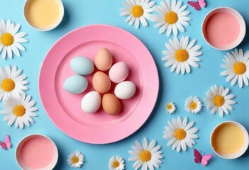 Fototapeta premium Beautiful table setting with spring flowers for Easter celebration