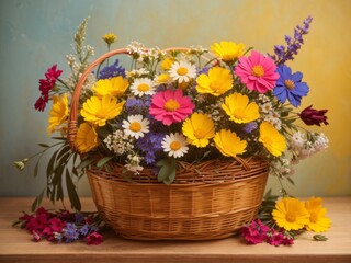Basket of Colorful Daisies