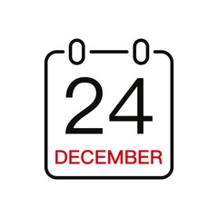 December 24 date on the calendar, vector line stroke icon for user interface. Calendar with date, vector illustration.