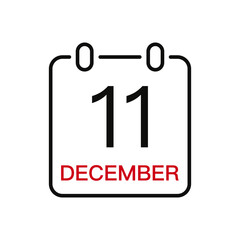 December 11 date on the calendar, vector line stroke icon for user interface. Calendar with date, vector illustration.