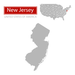 United States of America, New Jersey state, map borders of the USA New Jersey state.