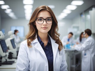 Woman in Medical Outfit at Research Facility - Clinical Setting Portrait
