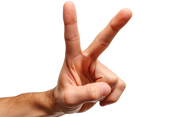 A hand making a peace sign, isolated on transparent background, png file