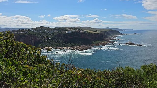 Panorama of the sea or ocean rocks and reefs South Africa. Beautiful seascape