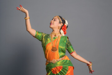 Indian woman dancing Classic Indian Dance "Bharatnatyam"
