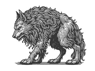 Obraz premium majestic werewolf sketch engraving generative ai raster illustration. Scratch board imitation. Black and white image.