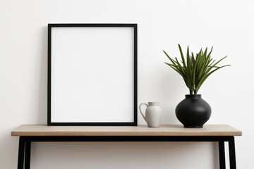 Empty frame and vase with plant give impression of minimalist
