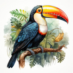 Fototapeta premium Watercolor Toucans, clipart Illustration, Generative Ai