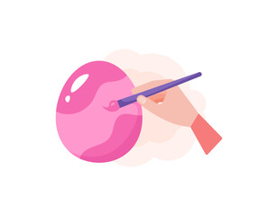 Illustration of a hand coloring or painting Easter eggs. painting on eggs. holding a brush. Preparation for Easter. hand gestures and activities. flat style illustration design. graphic elements