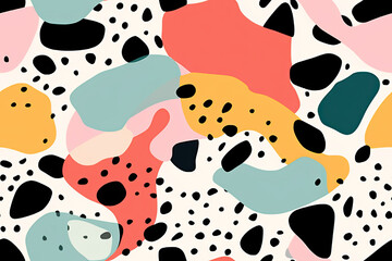 Terrazzo Doodle Scribble Seamless Pattern. Playful Geometric Shapes and Lines, Perfect as a Simple Background or Fun Wallpaper for Children. Polka Dots Print Pattern