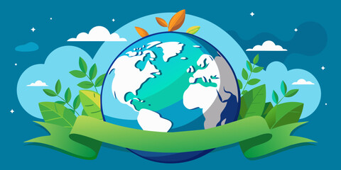 Naklejka premium world globe planet earth background banner sustainable environment ecology nature regeneration eco friendly green energy care for nature esg concept 