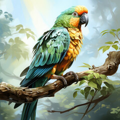 Obraz premium Watercolor Parrot, clipart Illustration, Generative Ai