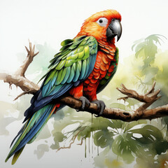 Watercolor Parrot, clipart Illustration, Generative Ai